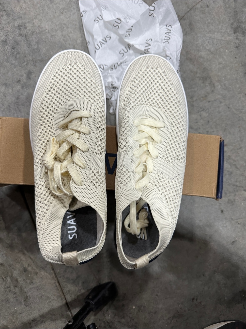Suavs Knit Lace-Up Slip-On Sneakers in Cream